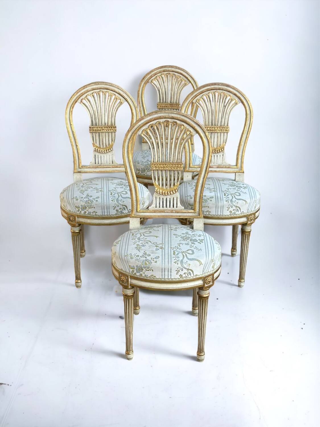 Suite Of Four Louis XVI Style Hot Air Balloon Chairs - Lacquered And Gilded Wood