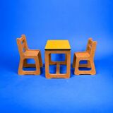 Children's wooden and formica desk and sled chairs 1970
