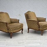 1950s, Danish relax chair, furniture velour, carved ash wood.