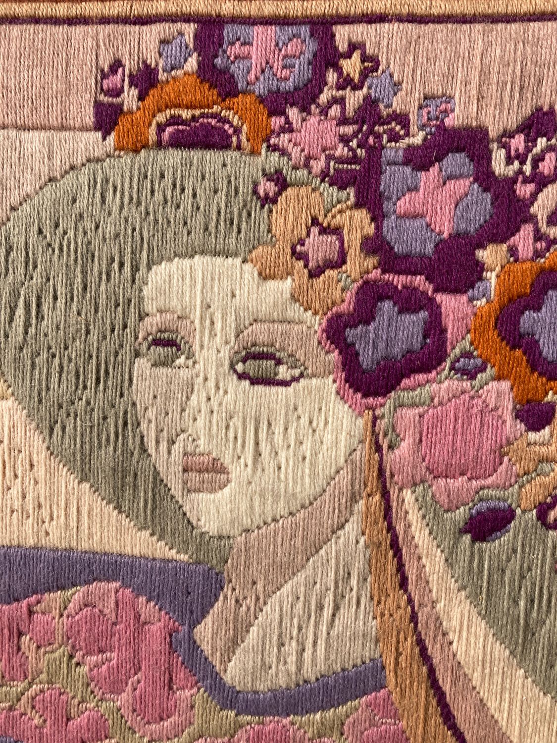 Vintage tapestry portrait of a woman