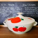 German Red Apple Print Porcelain Soup from Colditz GDR