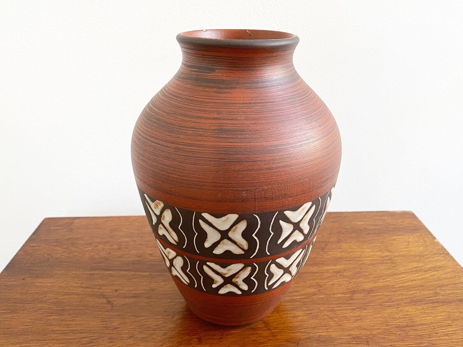 Vintage brown ceramic German vase, Mid Century West Germany pottery