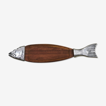 Planche à découper scandinave poisson en teck massif 91 cm