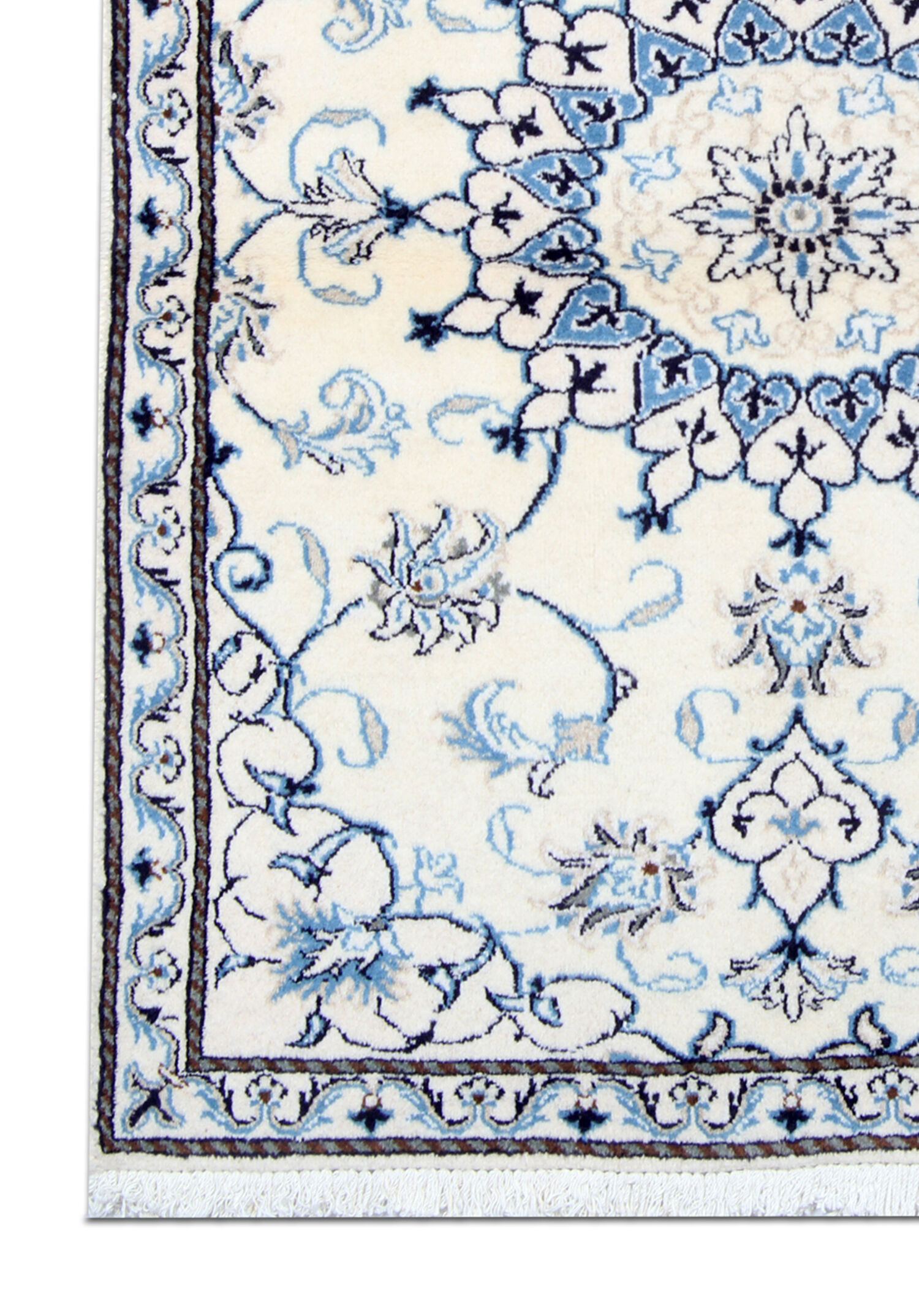 Blue cream oriental wool area rug handwoven traditional carpet- 88x131cm