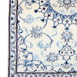 Blue cream oriental wool area rug handwoven traditional carpet- 88x131cm