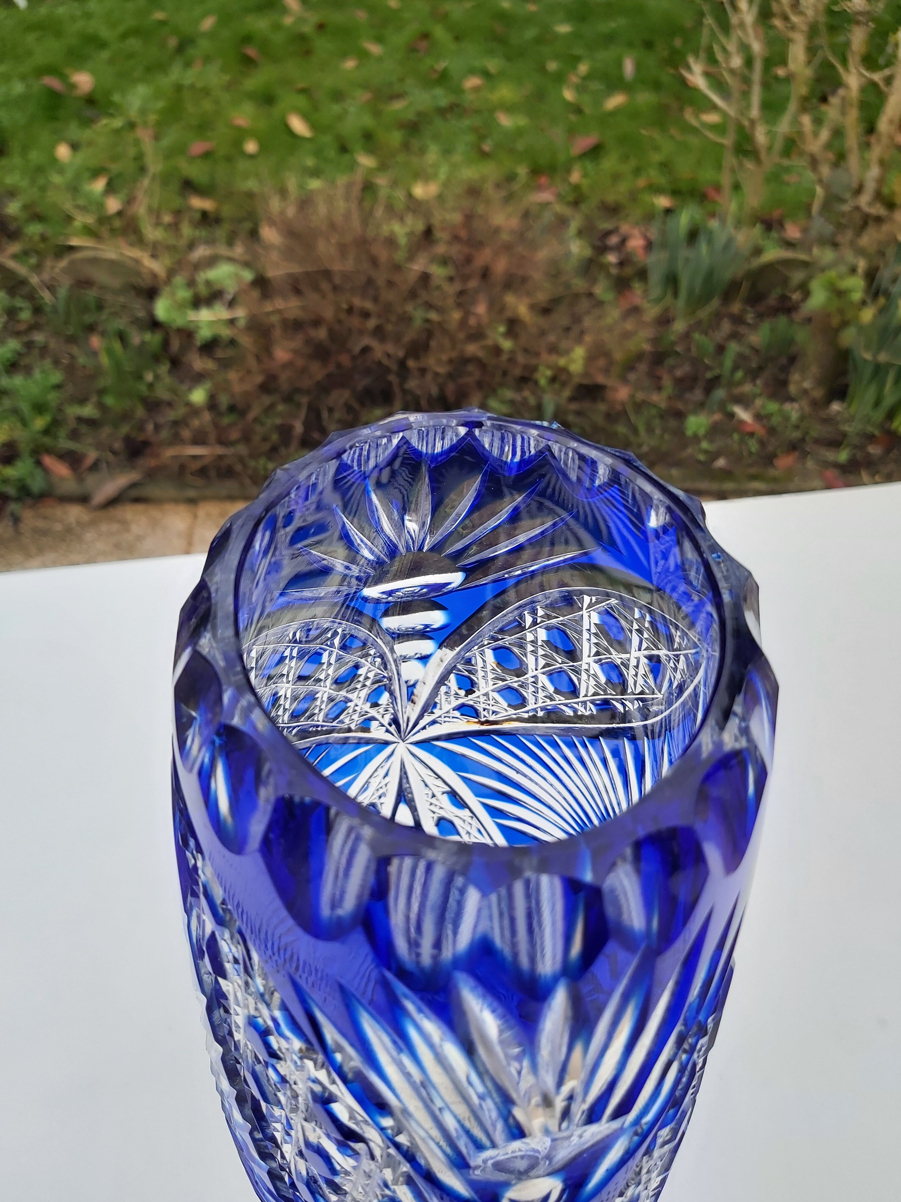 Bohemian crystal blue vase height 36.5 cm7