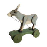 Ancien jouet articulé à tirer 27 cm, âne, 1900