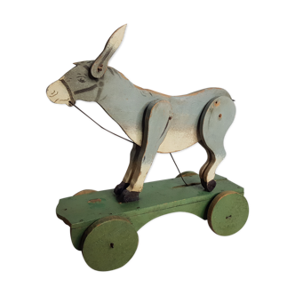 Ancien jouet articulé à tirer 27 cm, âne, 1900
