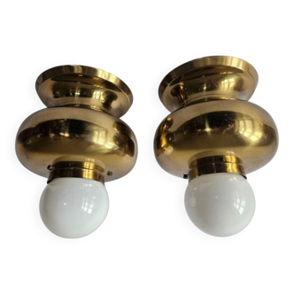 Pair of Brass Flush Mounts, Italy, 1970s