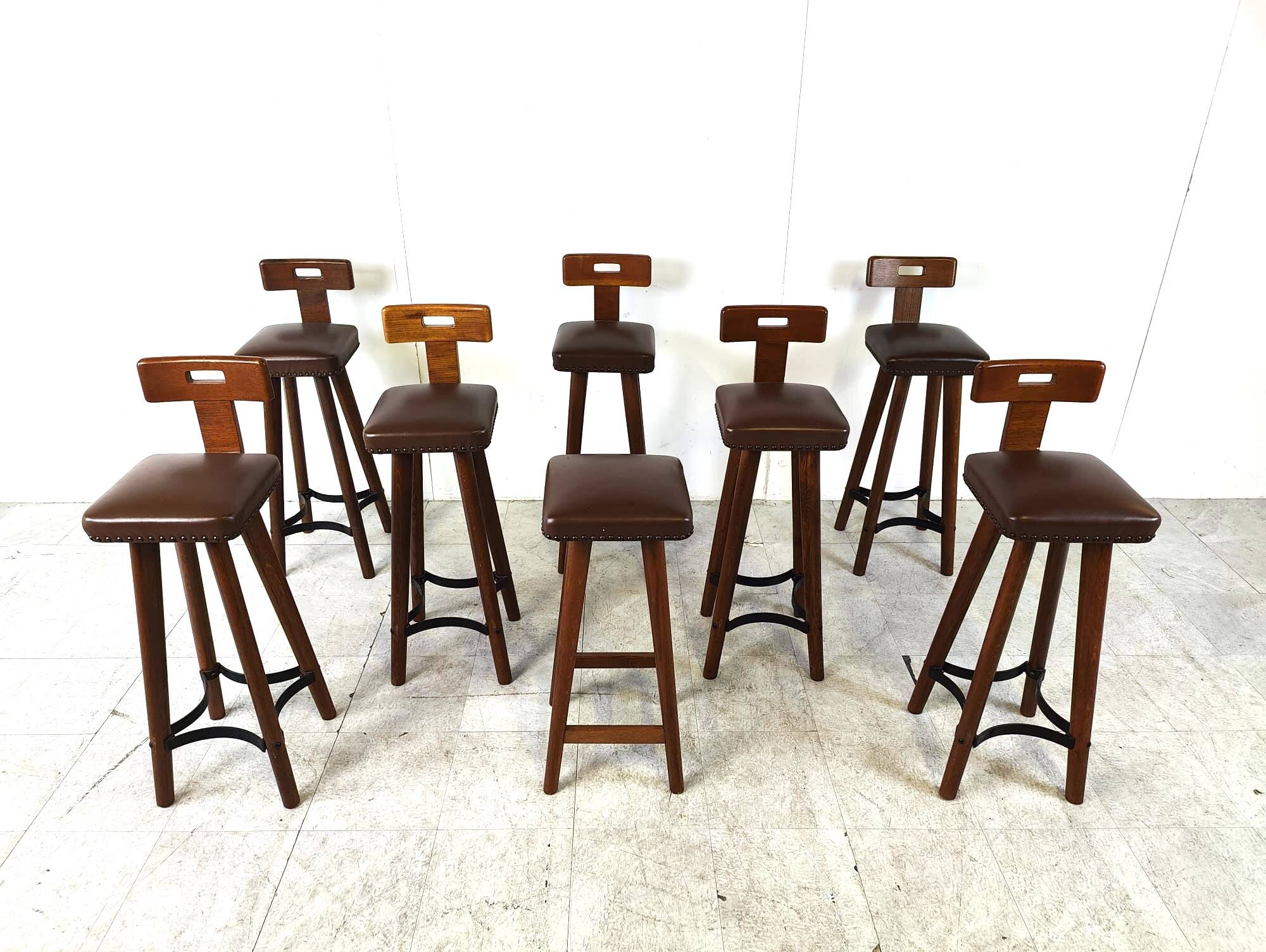 Set of 8 vintage brutalist bar stools, 1960s
