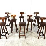 Set of 8 vintage brutalist bar stools, 1960s