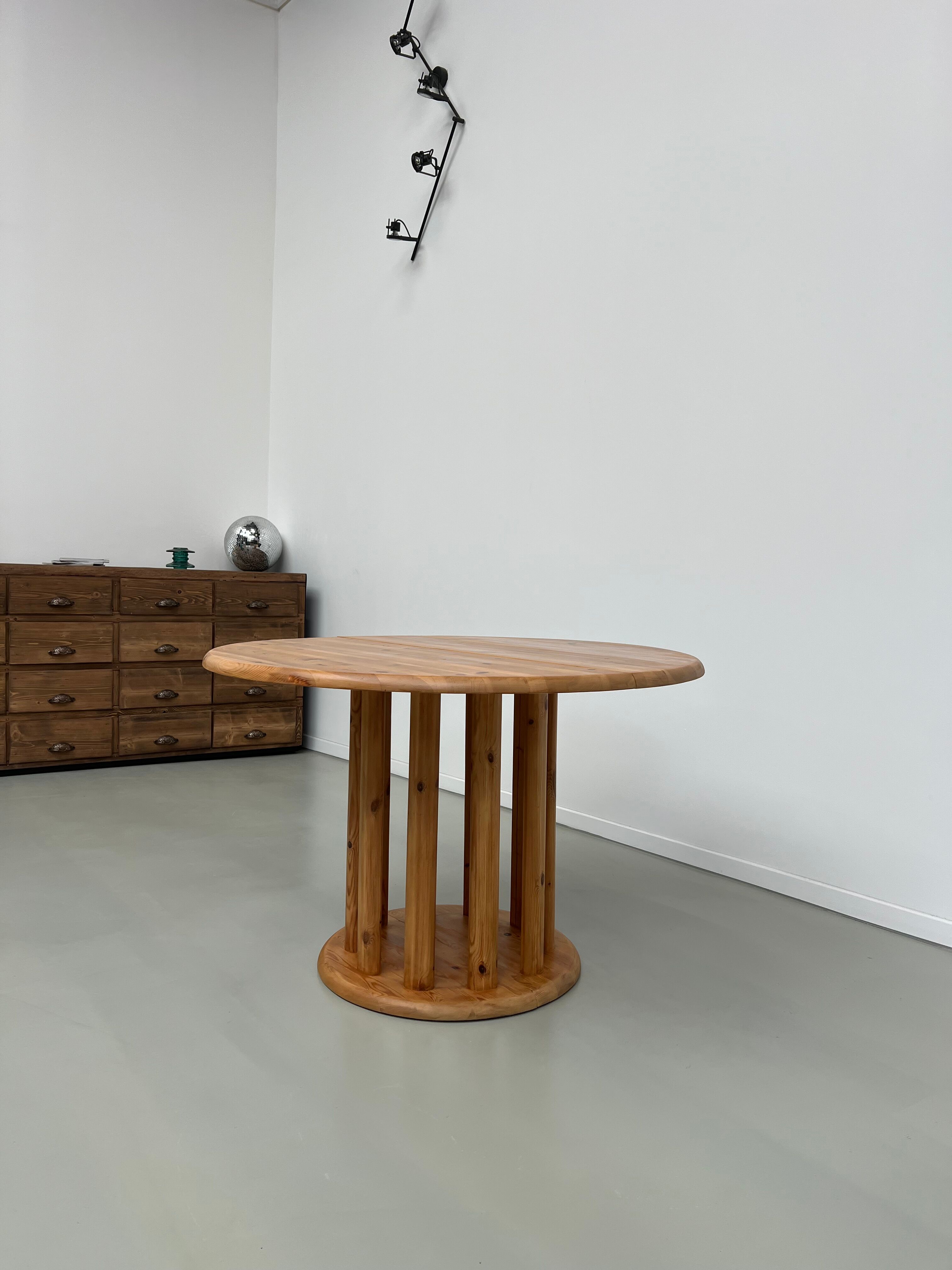 Circular pine dining table by Rainer Daumiller, 70s