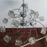 Chandelier suspension 15 glass cubes Italy 1970