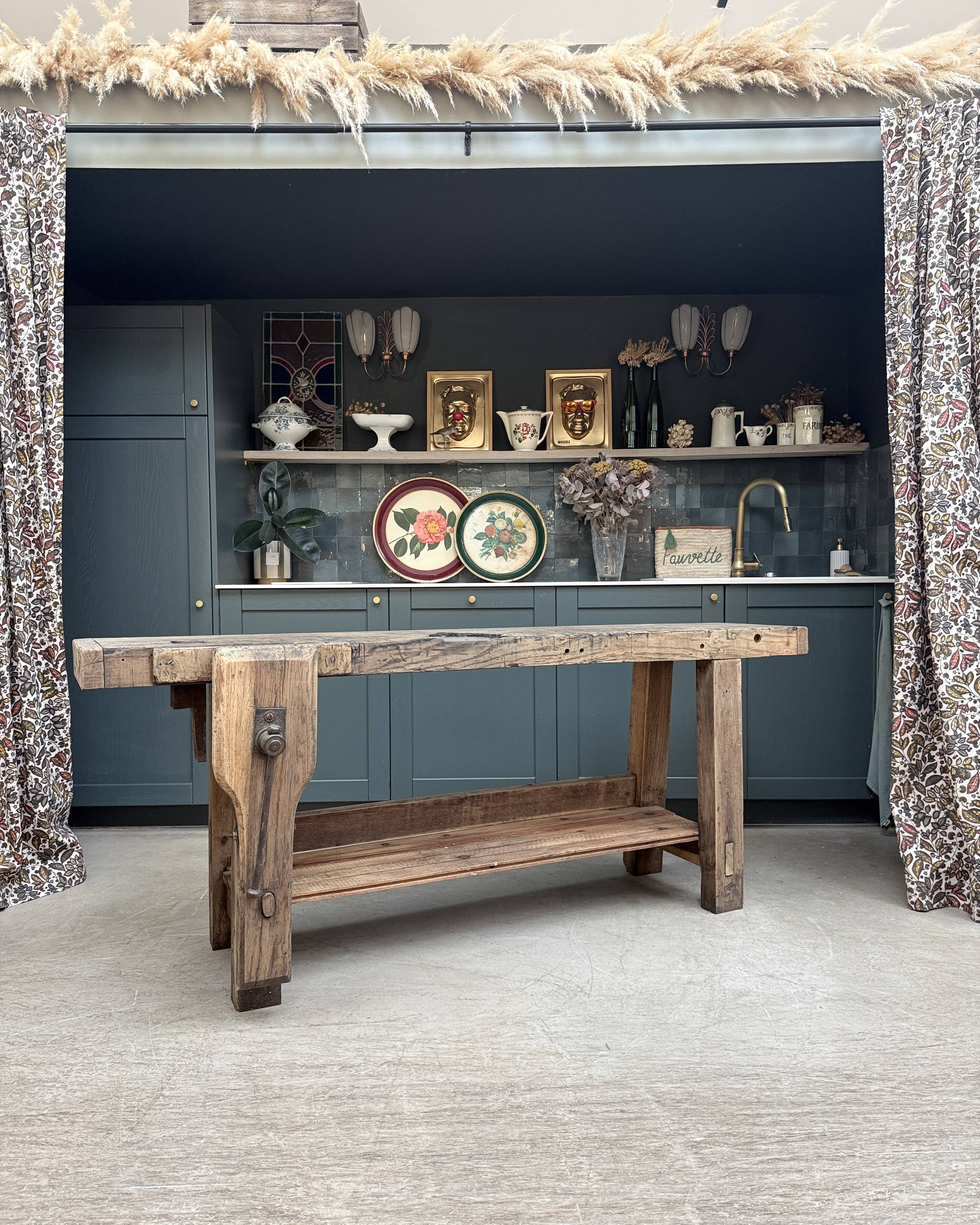 Old solid oak carpenter's workbench (renovated)