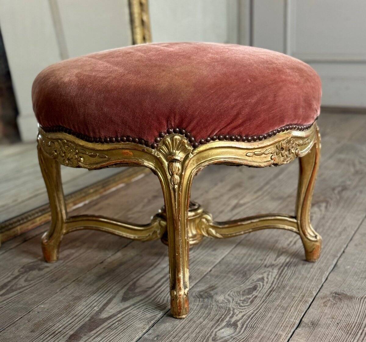 Louis XV Style Footrest in Carved and Gilded Wood Circa 1880