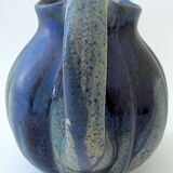 Pitcher in blue sandstone with blue drips, "melon" shape.