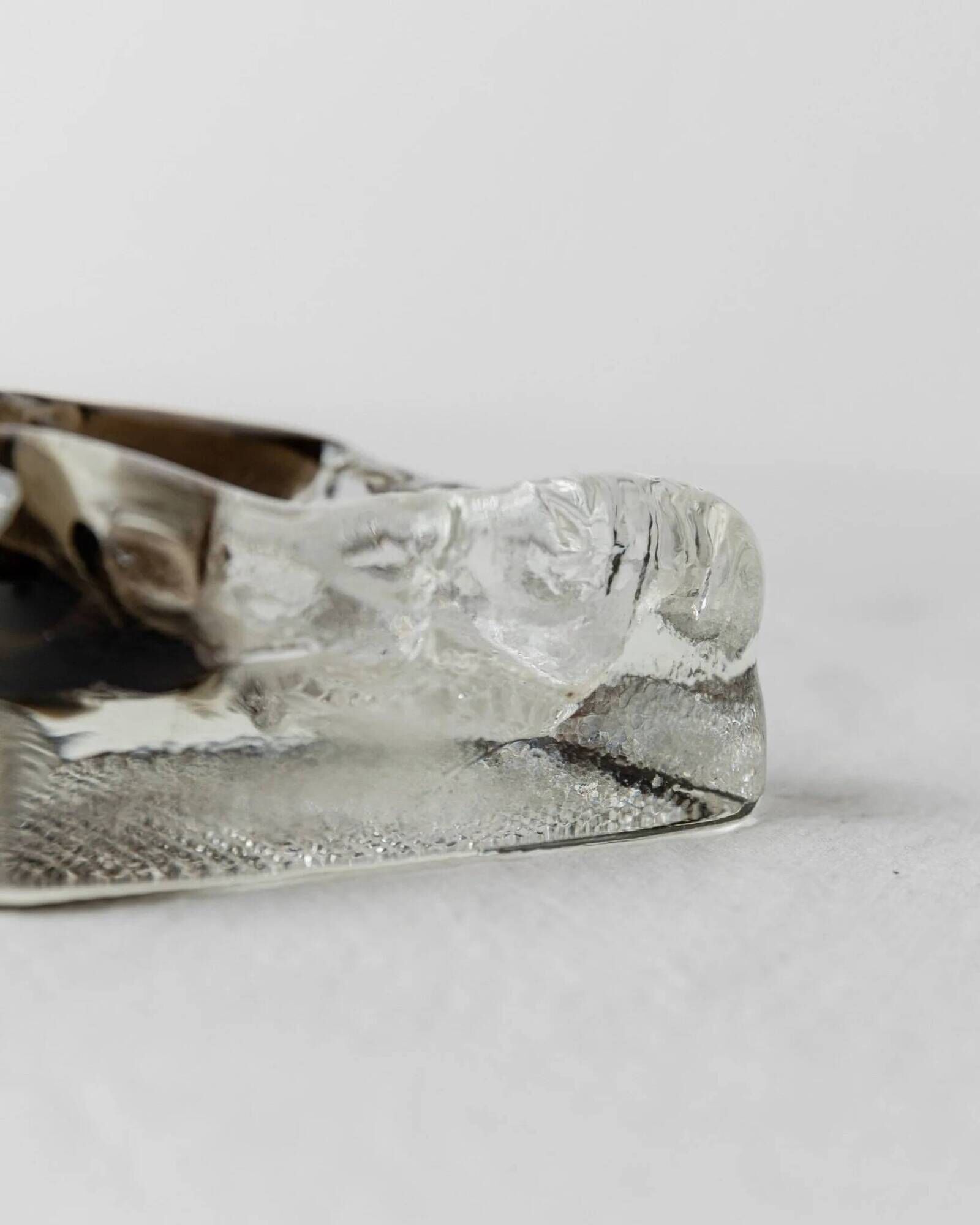 Transparent and Smoky Grey Murano Glass Ashtray – Vintage 1980s Hollywood Regency Decor