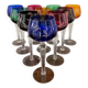 Series of 10 old multicolored chiseled crystal glasses