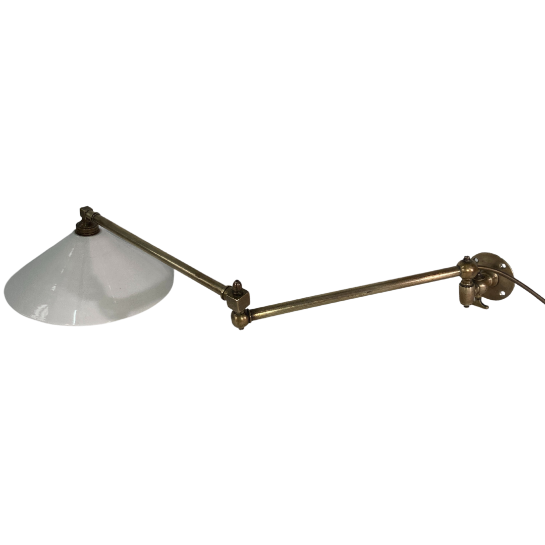 Brass and opaline art deco swing swivel wall lamp