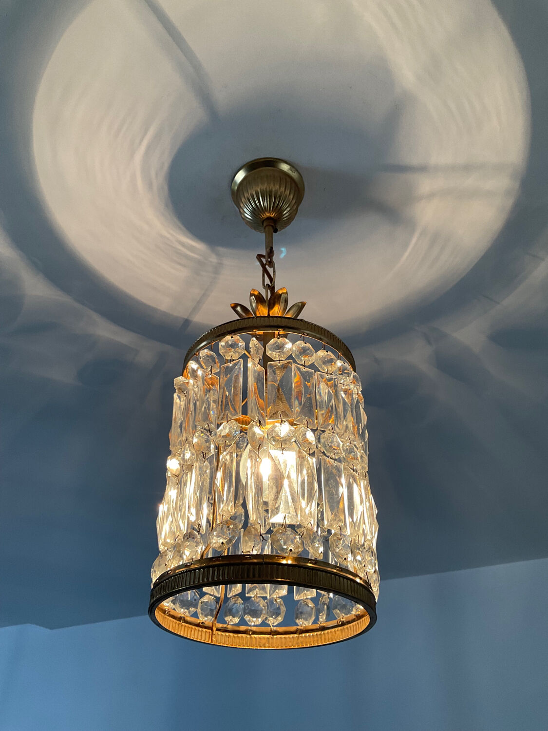 Lustre vintage lanterne doré à pampilles