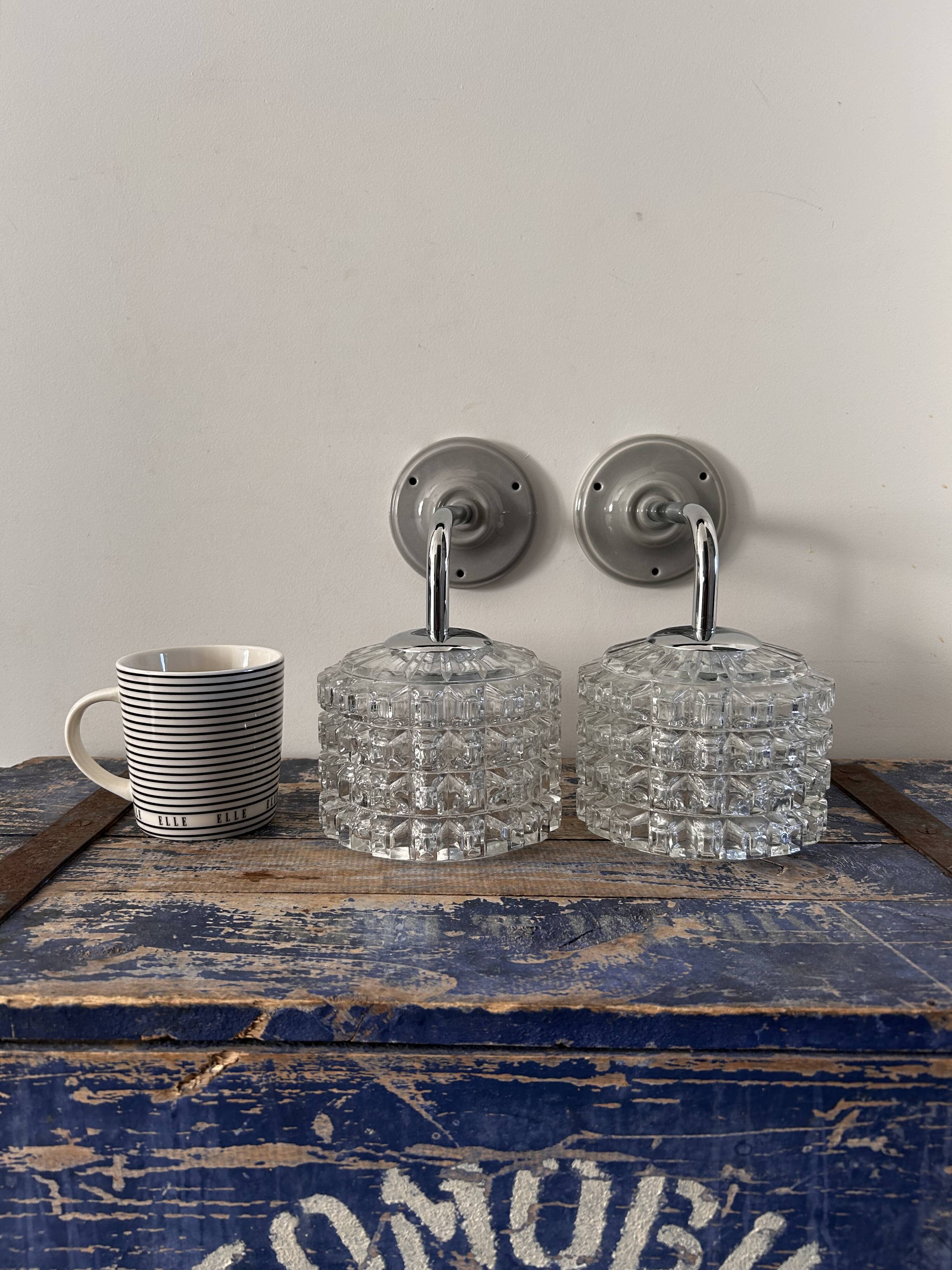 Pair of chrome wall lights