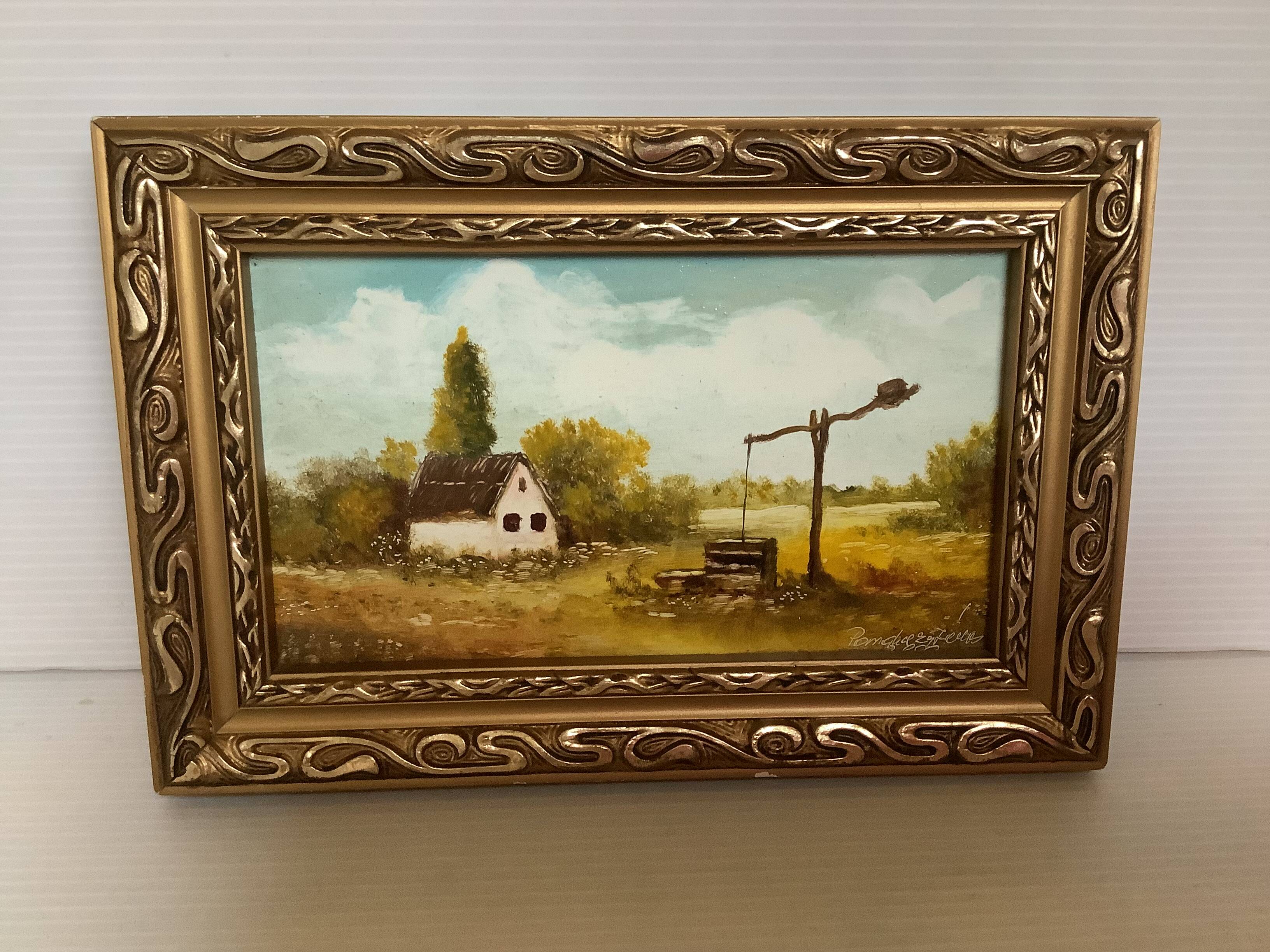 Small landscape painting oil on hardboard