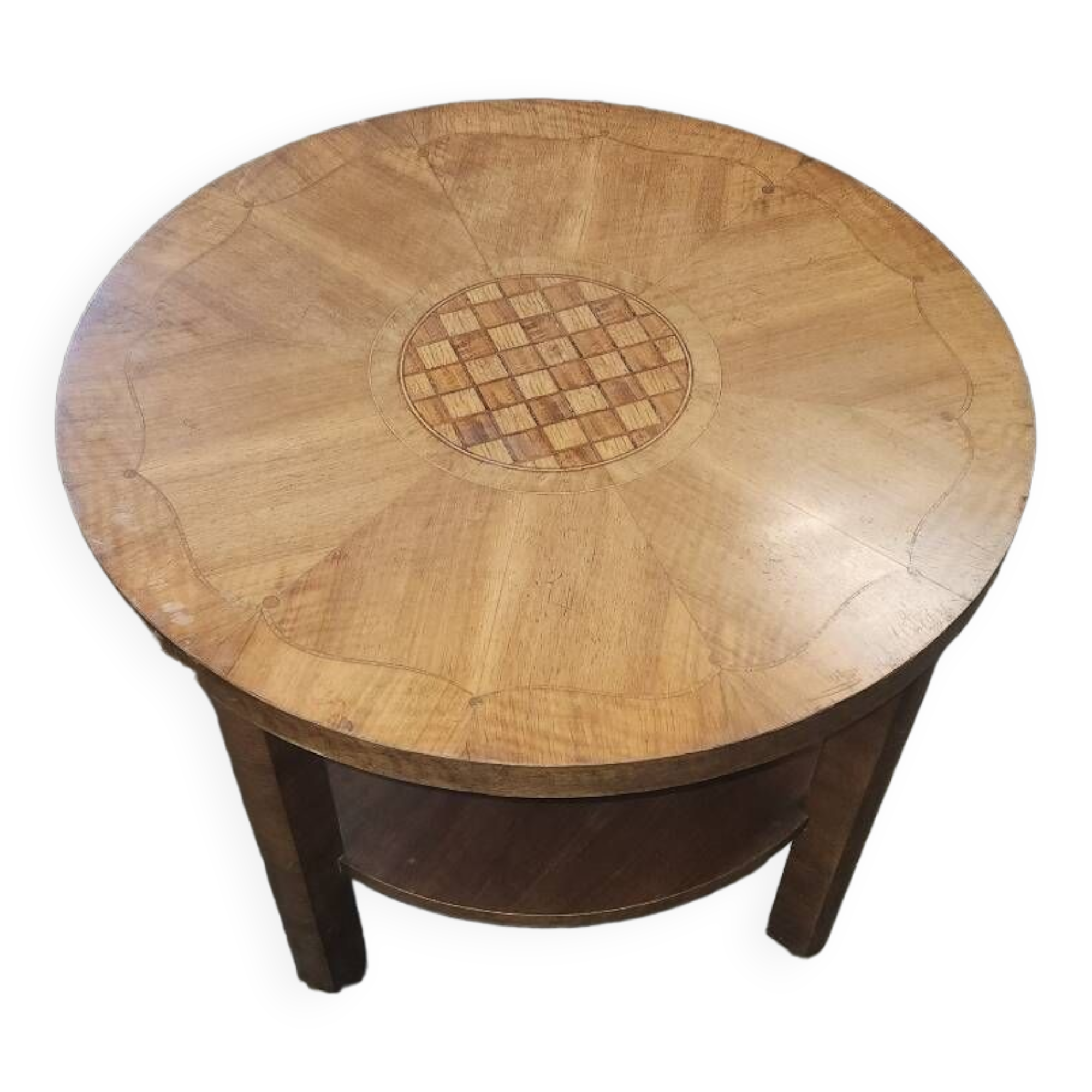 Round art deco pedestal table with marquetry