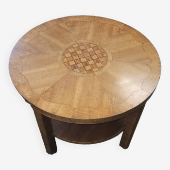 Round art deco pedestal table with marquetry