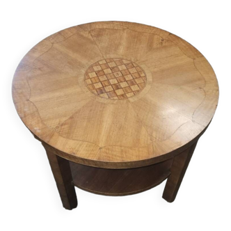 Round art deco pedestal table with marquetry