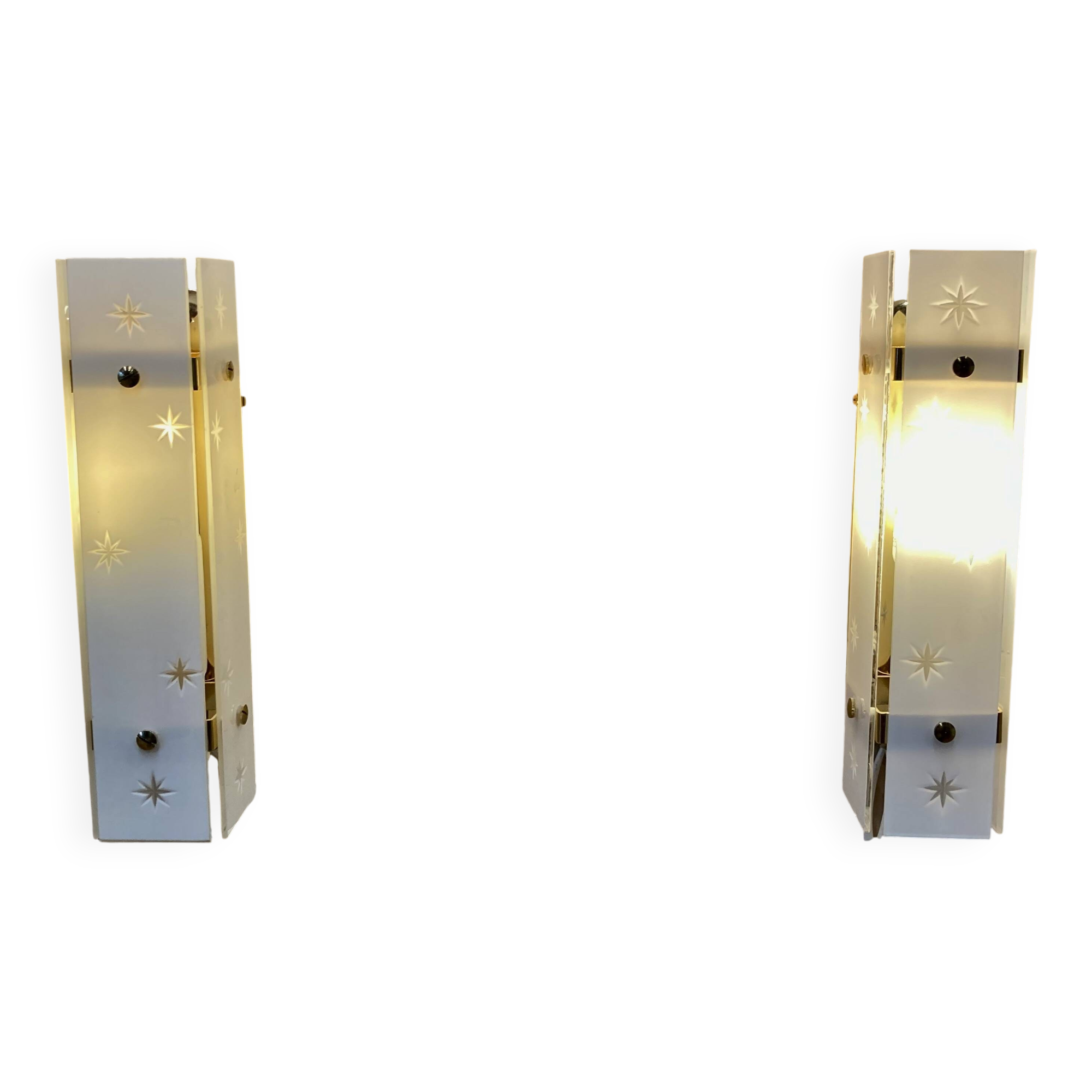 Pair of glass wall lights Scandinavian design 1960.