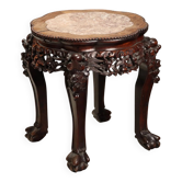 Small antique table in exotic wood and marble, India, 20th century.