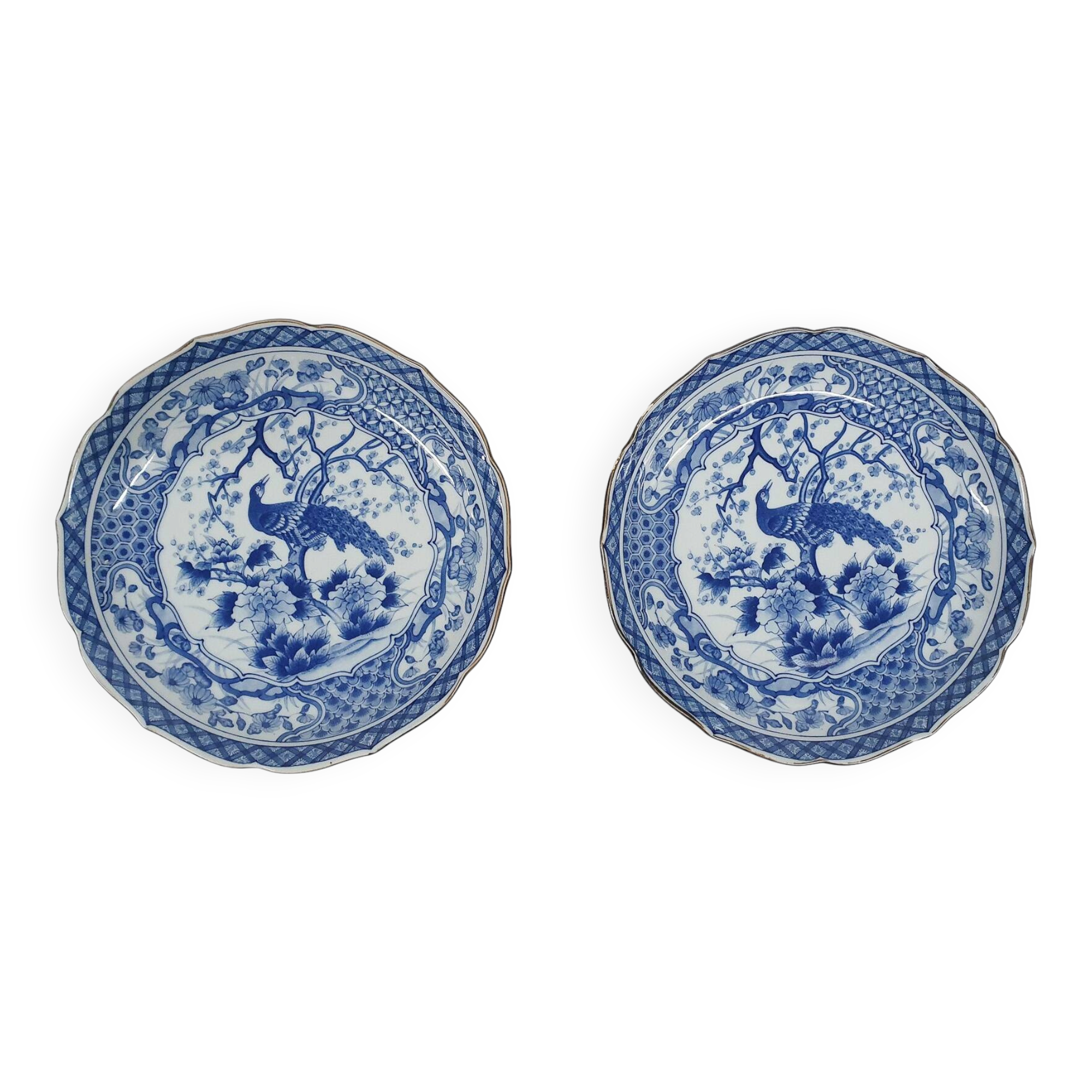 Set of 2 Andrea by Sadek porcelain plates with peacock, Japan 1970's