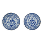 Set of 2 Andrea by Sadek porcelain plates with peacock, Japan 1970's