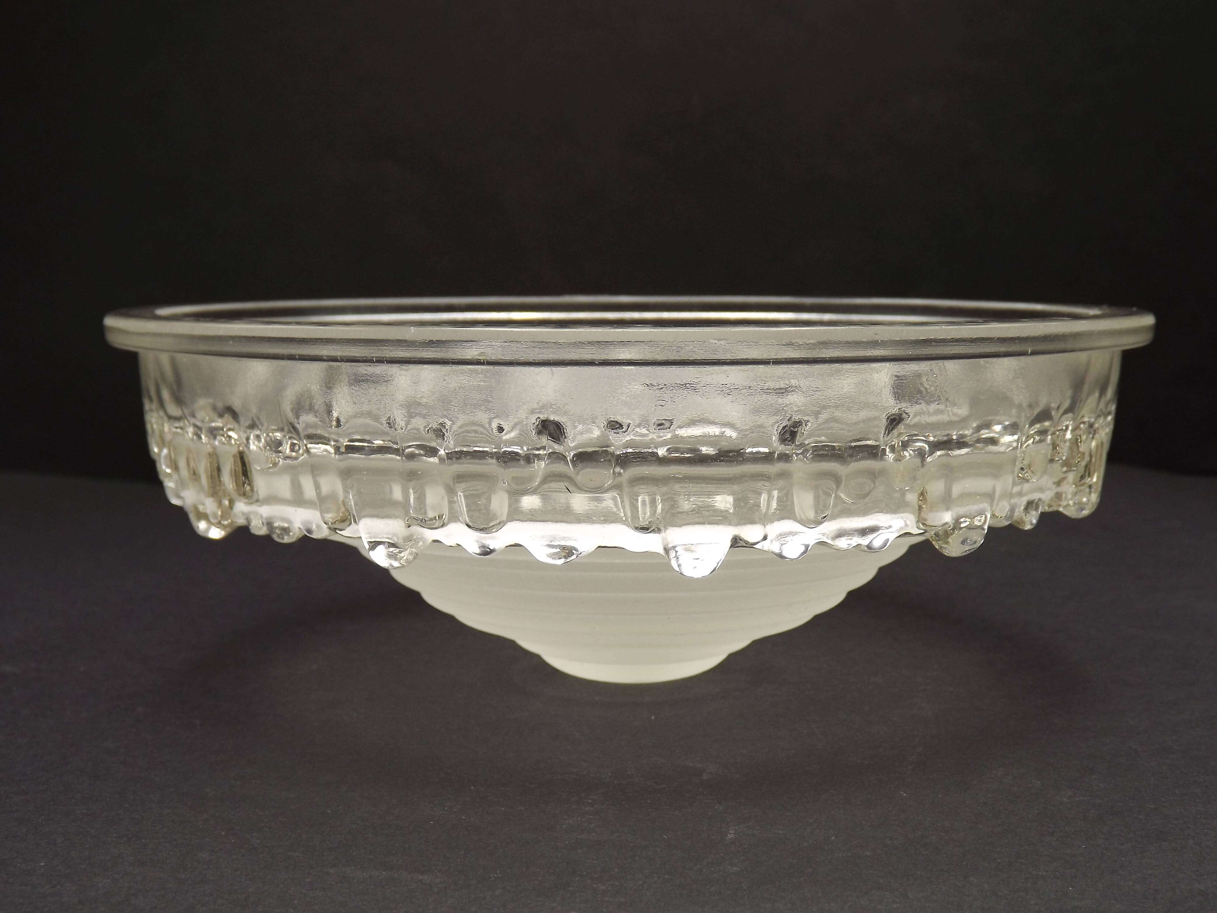 Signed EZAN France Frosted & Clear Glass Icicle Shades - Art Deco Lighting