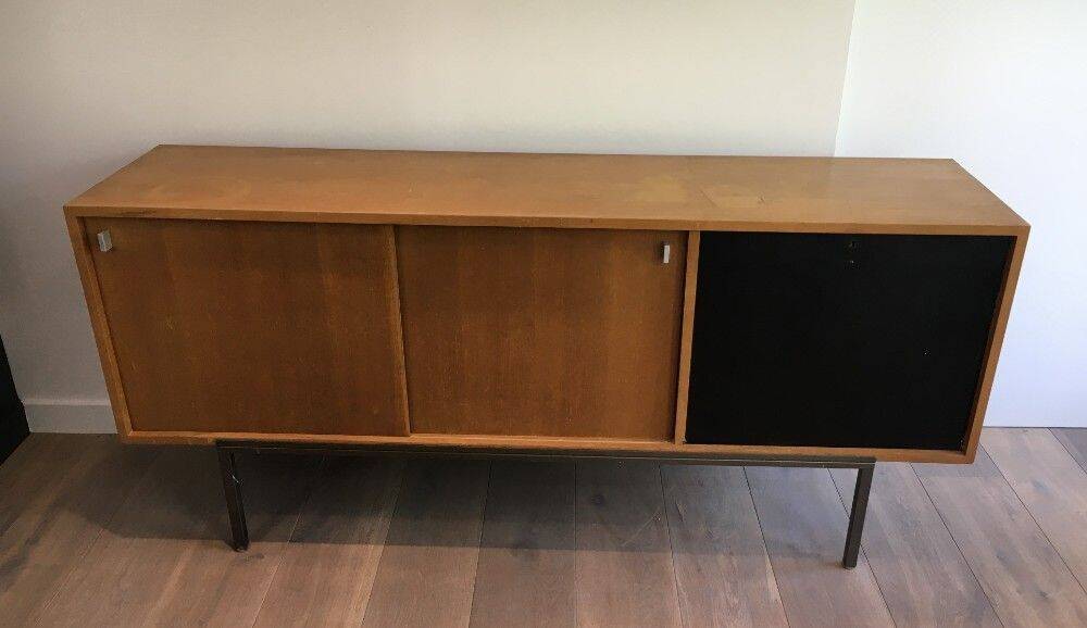 Sideboard with double sliding doors and bar on a metal base