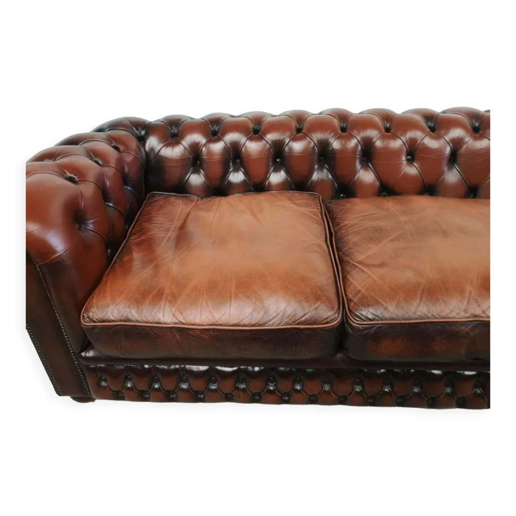 Brown leather chesterfield sofa 3 places