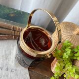 Vintage ice bucket in amber chiseled glass