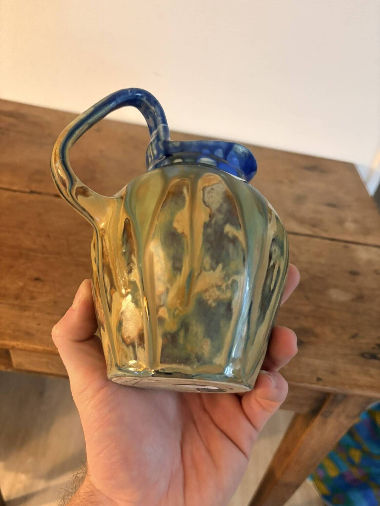 Ancien Pichet Ceramique Grès Émaille Flambe Vintage Metenier Gilbert