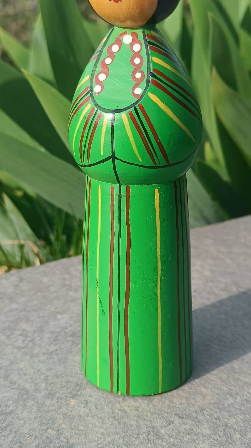 Decorative doll made of turned wood and hand-painted, made in 1987.