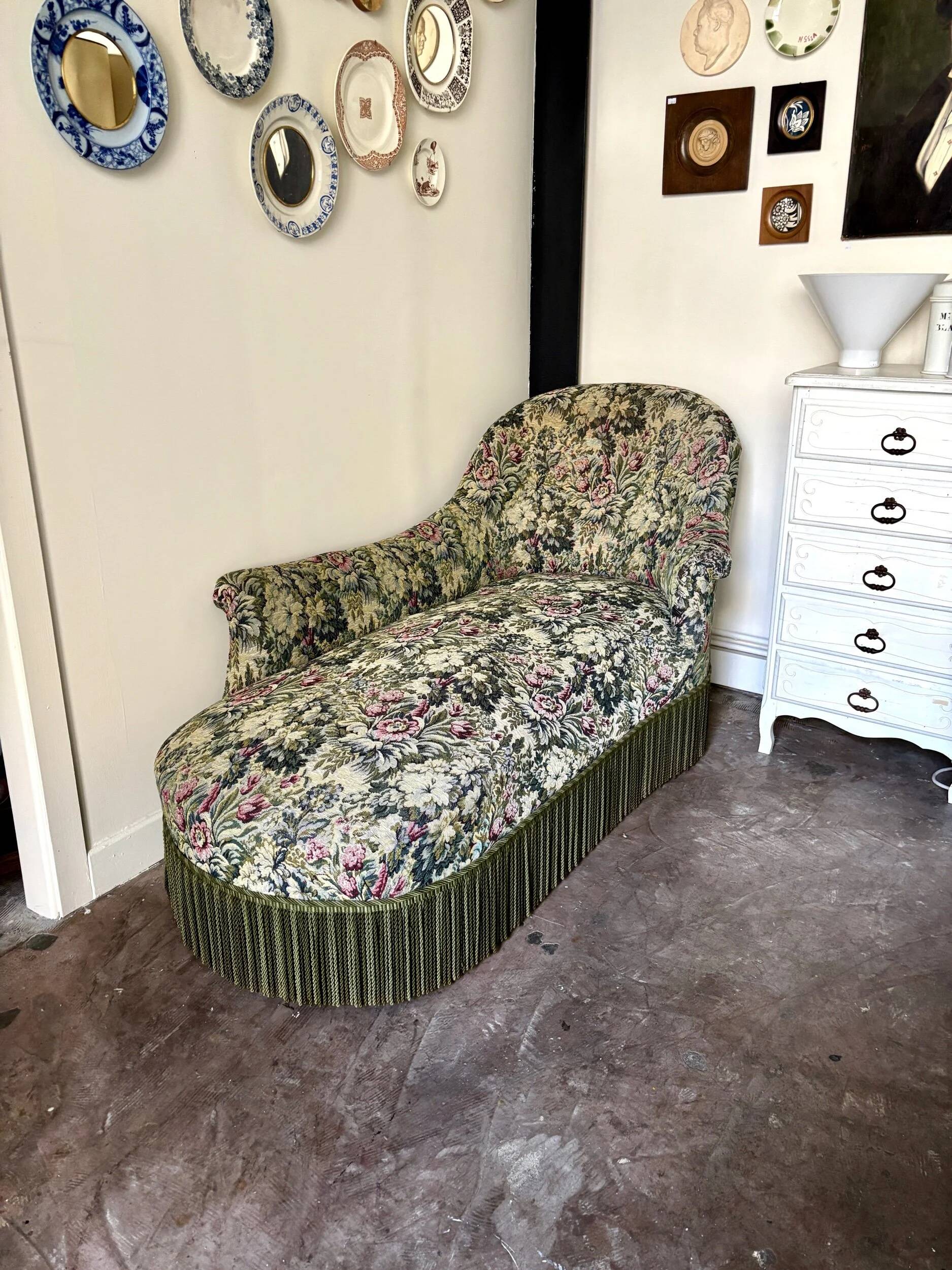 Floral cotton jacquard chaise longue