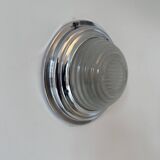 Vintage modernist wall lamp, chrome and sandblasted glass, France 1930