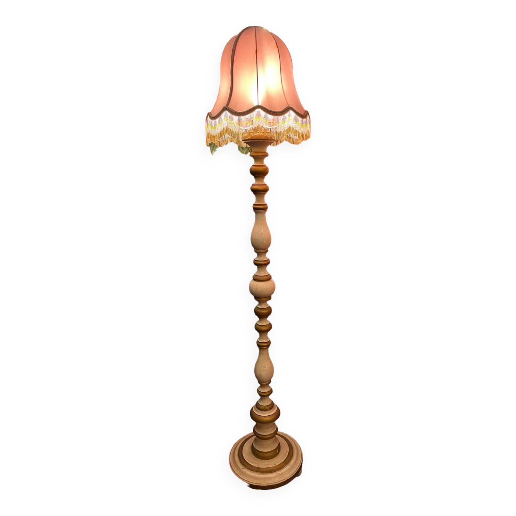 Vintage lampadaire bois tourné.