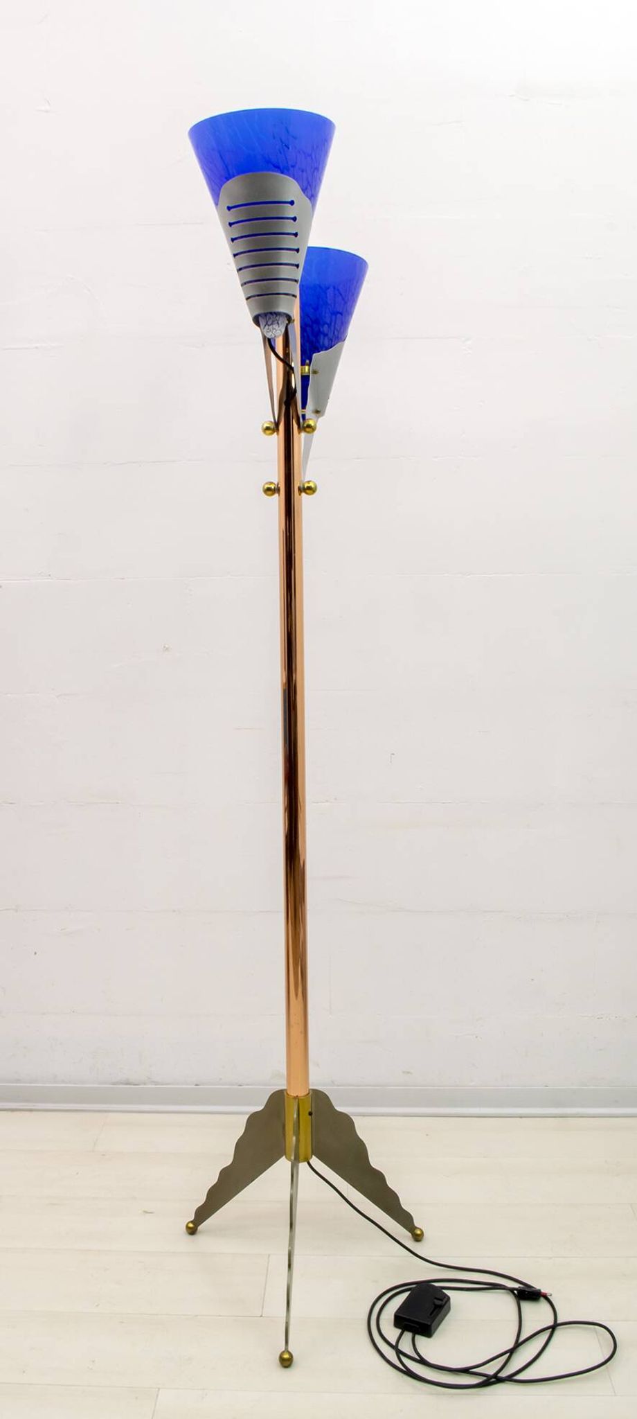 Relco Milano Modernist Italian Murano Glass and Brass Floor Lamp, 1980s