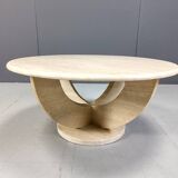 Vintage round ravertine coffee table, 1970s