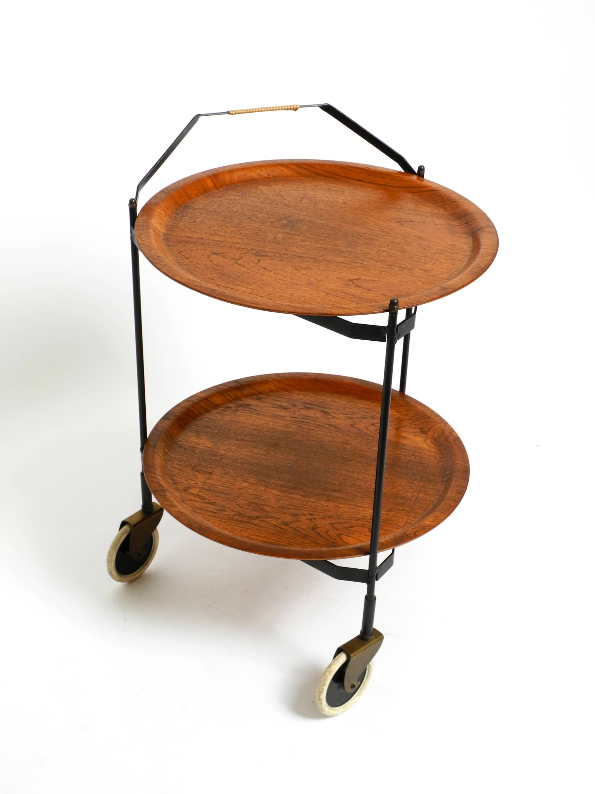 Folding Mid Century serving trolley with removable teak pagwood trays