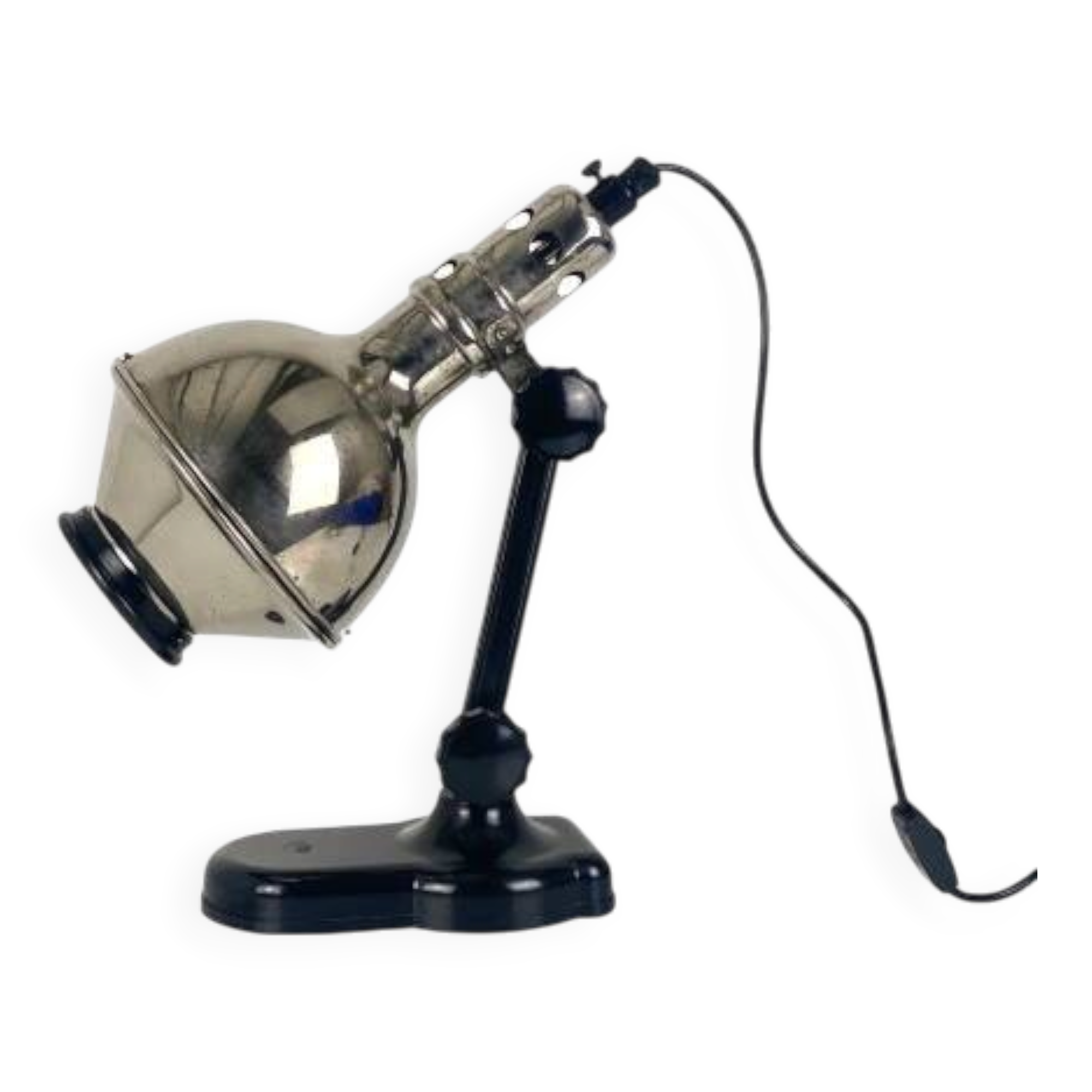 Lampe directionnelle Streamline en chrome et bakélite — vers 1940