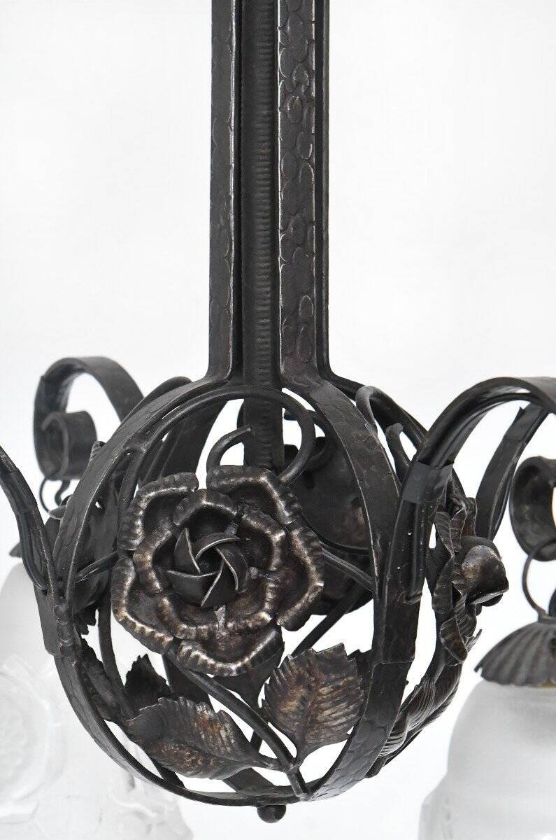 Art Deco wrought iron chandelier