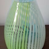 Blown glass vase with opal glass threads