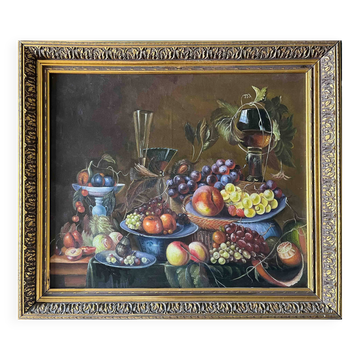 Large Tableau HST "Still Life with Fruits" (20th century) + frame