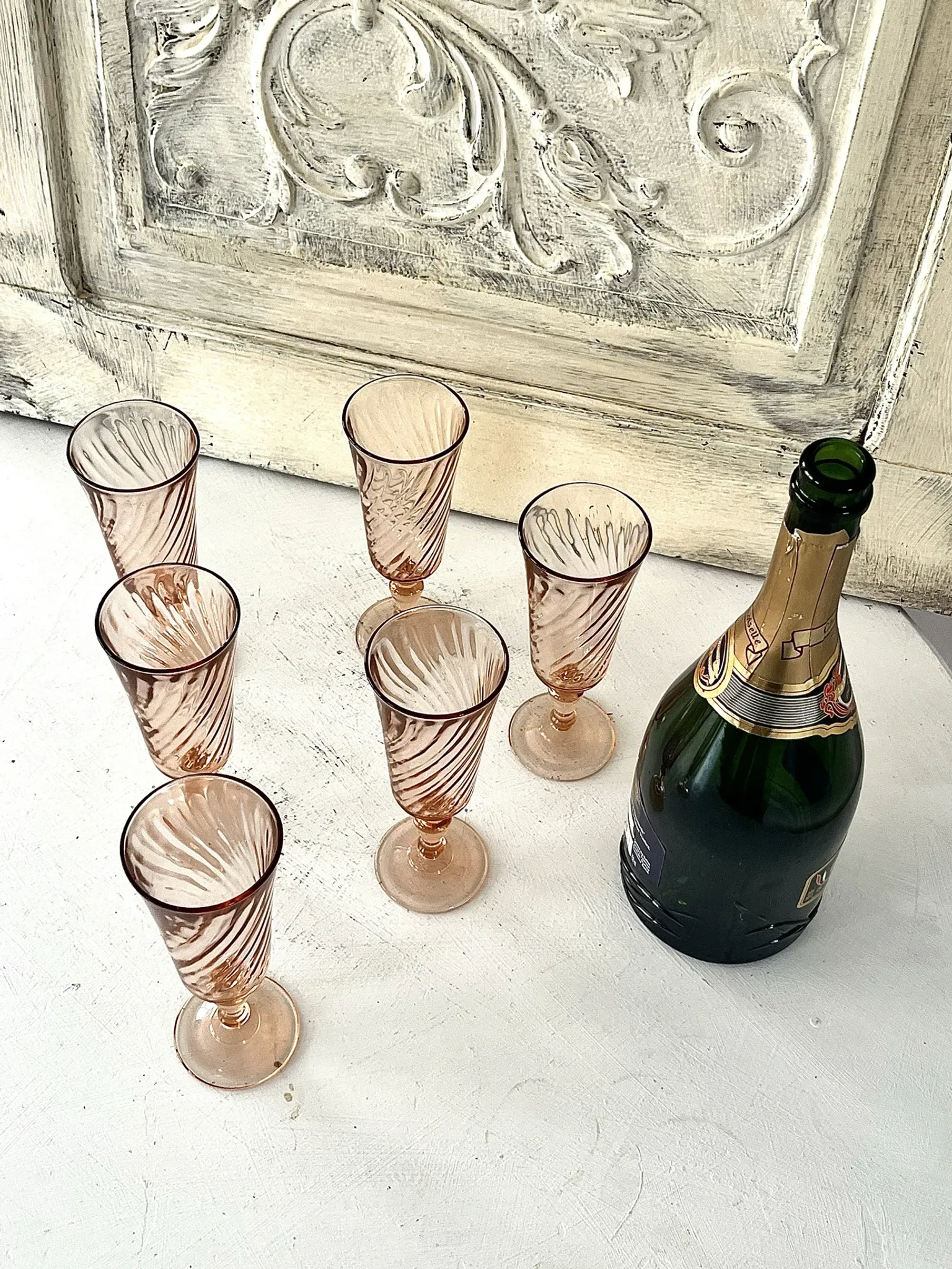 Champagne flutes set of 6, Rosaline luinarc swirl glass stemware